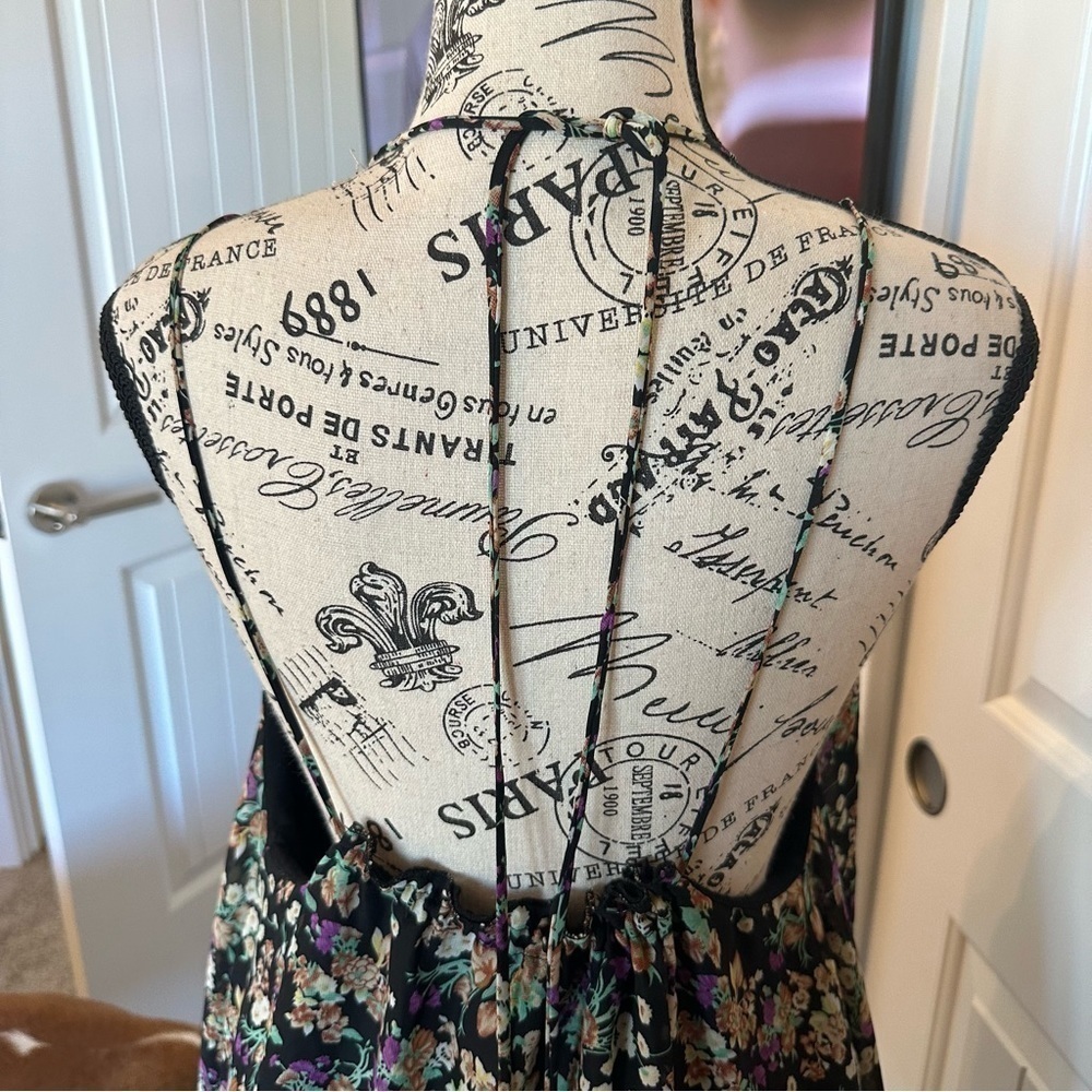 For Love And Lemons floral mini dress tunic halter spaghetti strap adjustable XS - Picture 4 of 11